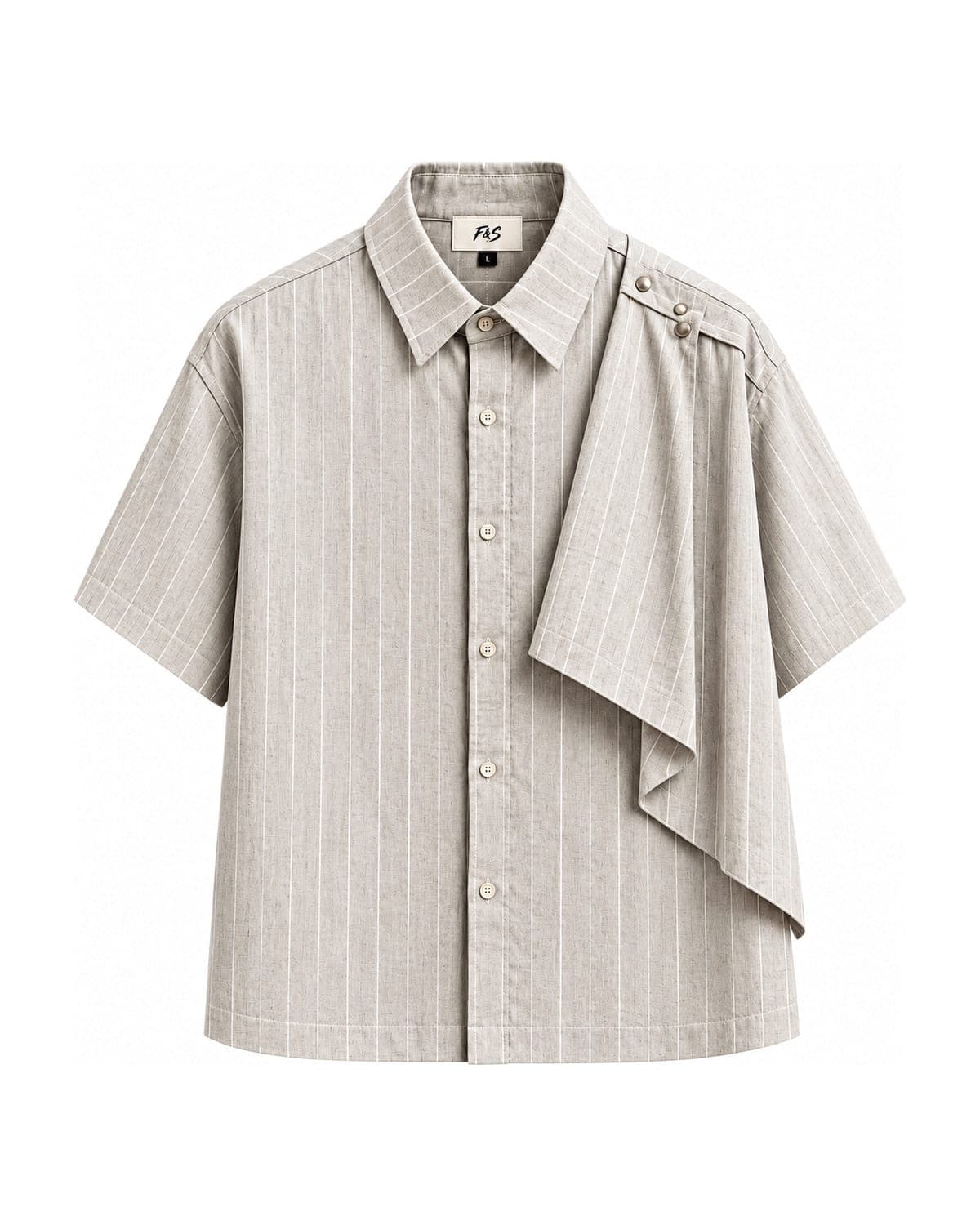 F&S Atelier Pearl Grey Draped Shirt — front view