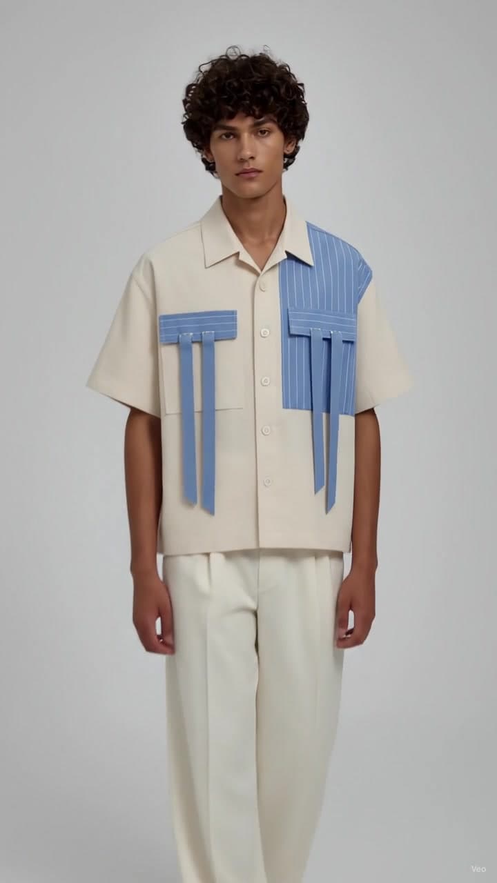 F&S Atelier Azure Contrast Panel Shirt worn by a model