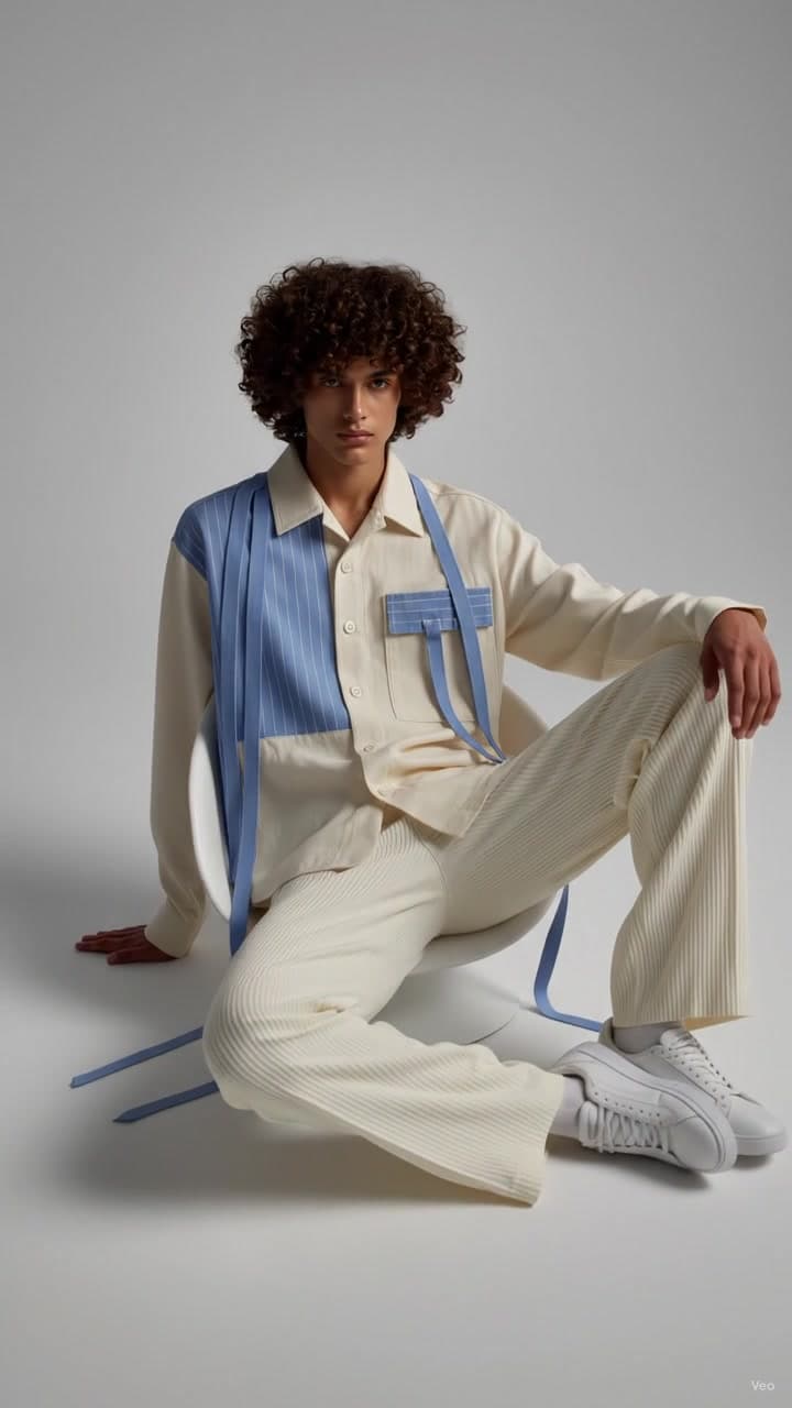 F&S Atelier Azure Contrast Panel Shirt worn by a model